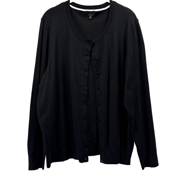Talbots Women Sweater Cardigan Plus Size 3X Solid Black Long Sleeve Cotton Blend - Picture 1 of 6